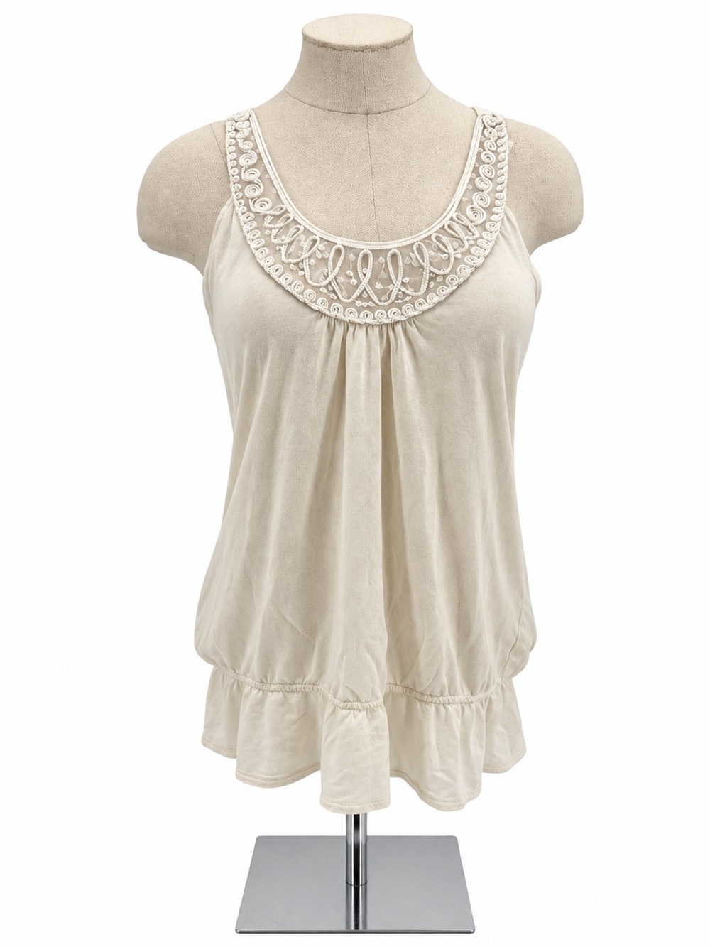 Old Navy Perfect Fit Ivory Embroidered Babydoll Tank Top Size Small Y2k